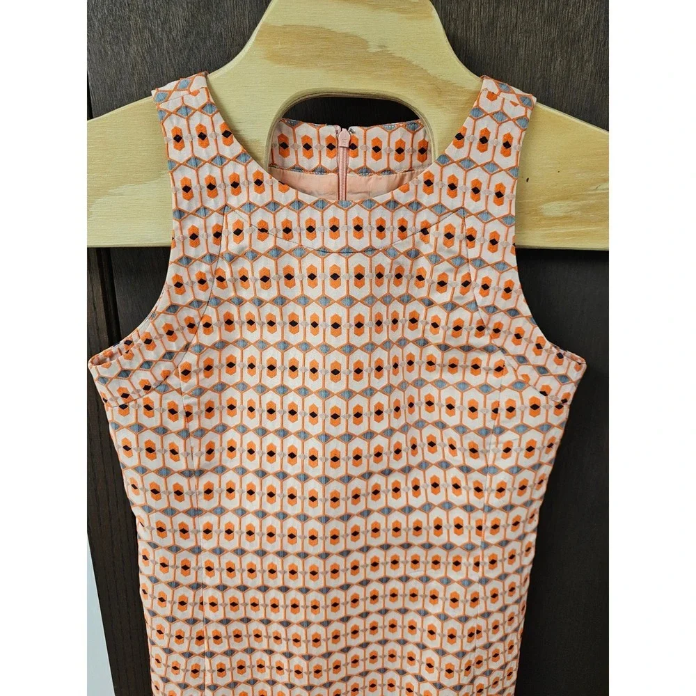 J.Crew Collection Peach Orange Geometric Jacquard Shift Dress Size 6